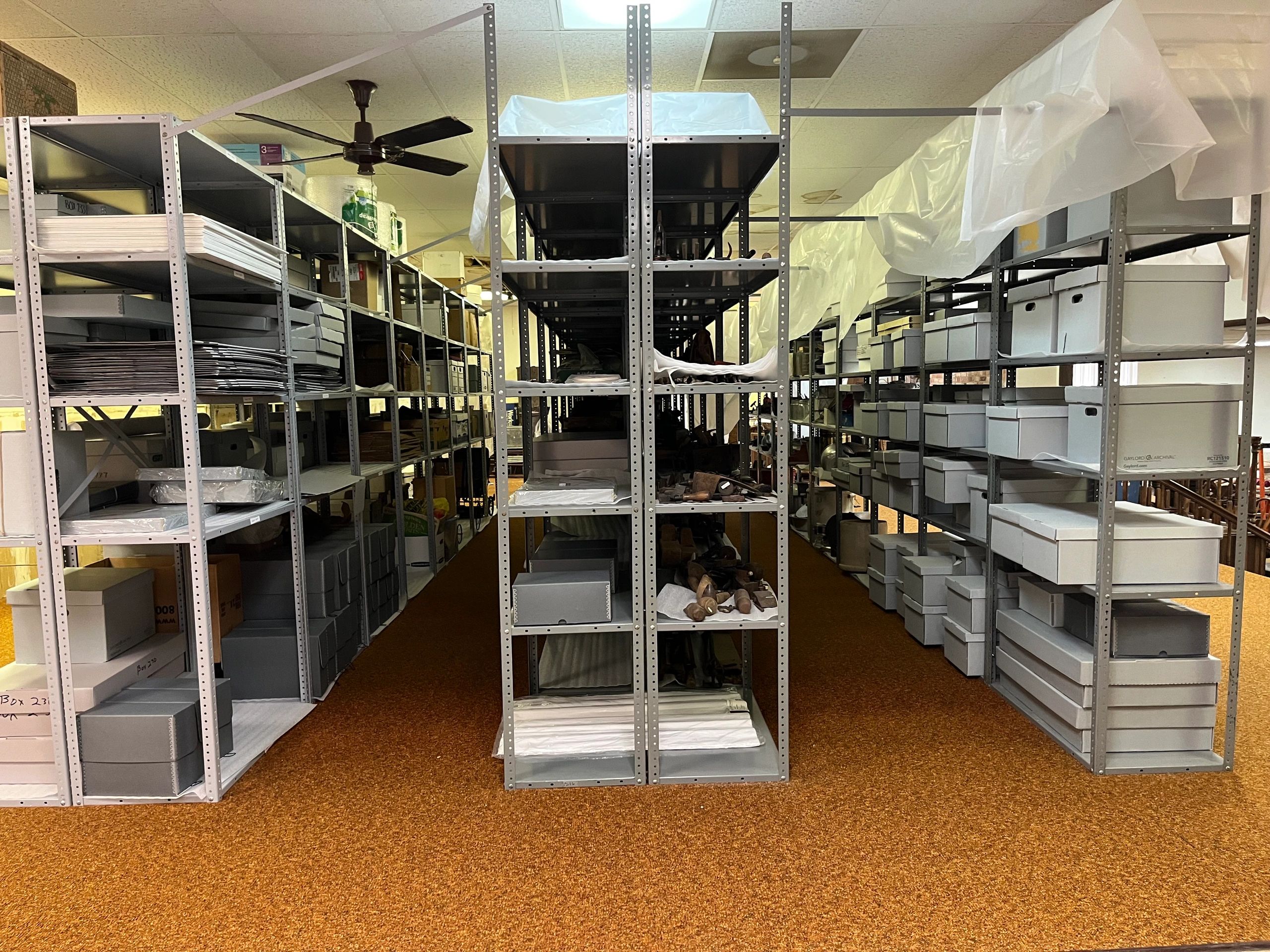 Museum interior storage shelving artifacts